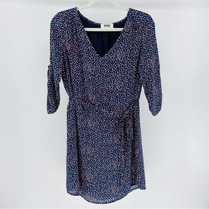 Verse Made in USA Navy Polka Dot Belted Dress, Roll-Tab Sleeves, Women’s Small